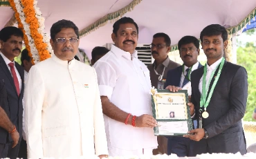 Chief Minister's State Youth                                         Award 2019 by then Hon’ble Chief Minister, Government of Tamil Nadu- Thiru                                         Edappadi K. Palaniswami